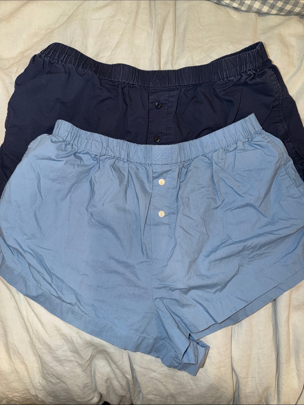 Pair of Women's Cotton Boxer Shorts in Light Blue and Navy